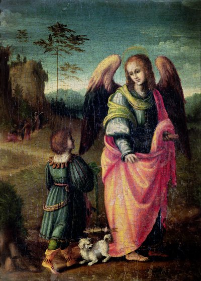 Tobias und der Engel (Tafel) von Francesco Ubertini Verdi Bachiacca